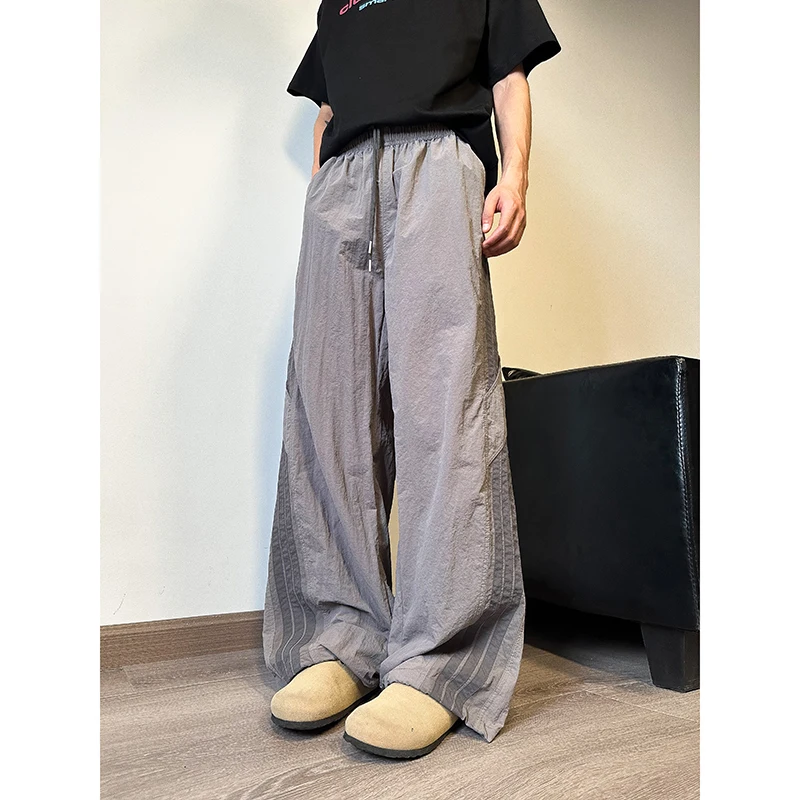 

Брюки с широкими штанинами из ледяного шелка, мешковатые брюки, новинка в слаксах, высококачественные Брендовые прямые брюки, мужские летние брюки для бега, мужские брюки