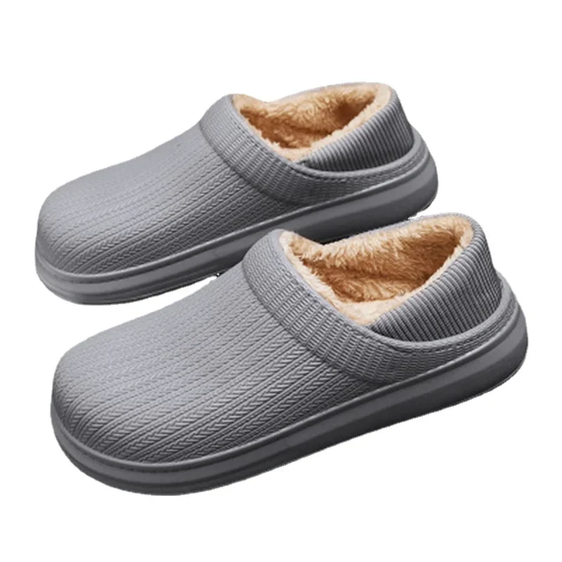 Zapatillas de piel de algodón impermeables para hombre y mujer, pantuflas cálidas e informales de felpa, a la moda, para el hogar, invierno, 2023