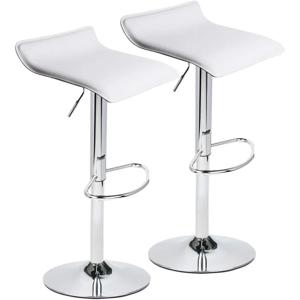 

Set of 2 Barstool, Adjustable Swivel Bar Stools with PU Leather and Chrome Base, Gaslift Pub Counter Chairs, White