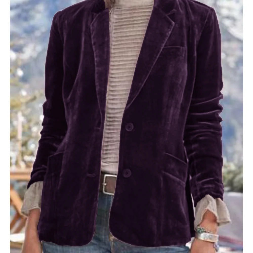 Women's Jacket Single Breasted Purple Velvet Coat Slim Fit Stylish Lapel Blazers Femme Ensemble Lady Jackets Advanced Outer New