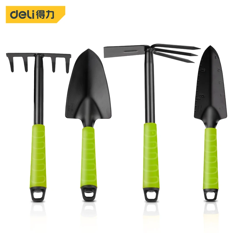 Deli Gardening Tool Sets Shovel Hoe Harrow 1/3/4 Pcs with PP Coated Handle,Garden Lawn Farmland Transplant Gardening Bonsai Tool