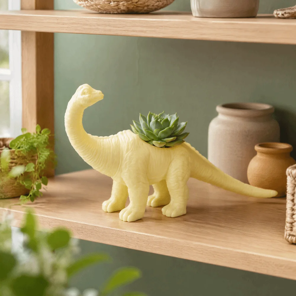 PVC Dinosaur Flower Pot 22 x 6 x 12.5cm Yellow Animal Planter Animal Shape Design Cactus Succulent Pot For Garden Decoration