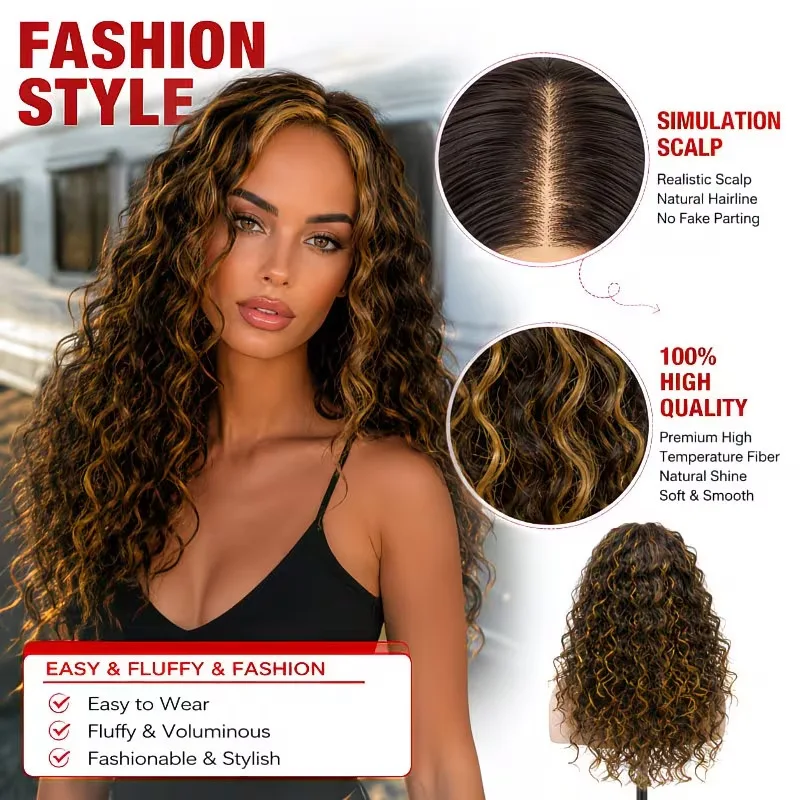 Women's Curly Hair 60cm Long Synthetic Fiber Deep Wave Wig