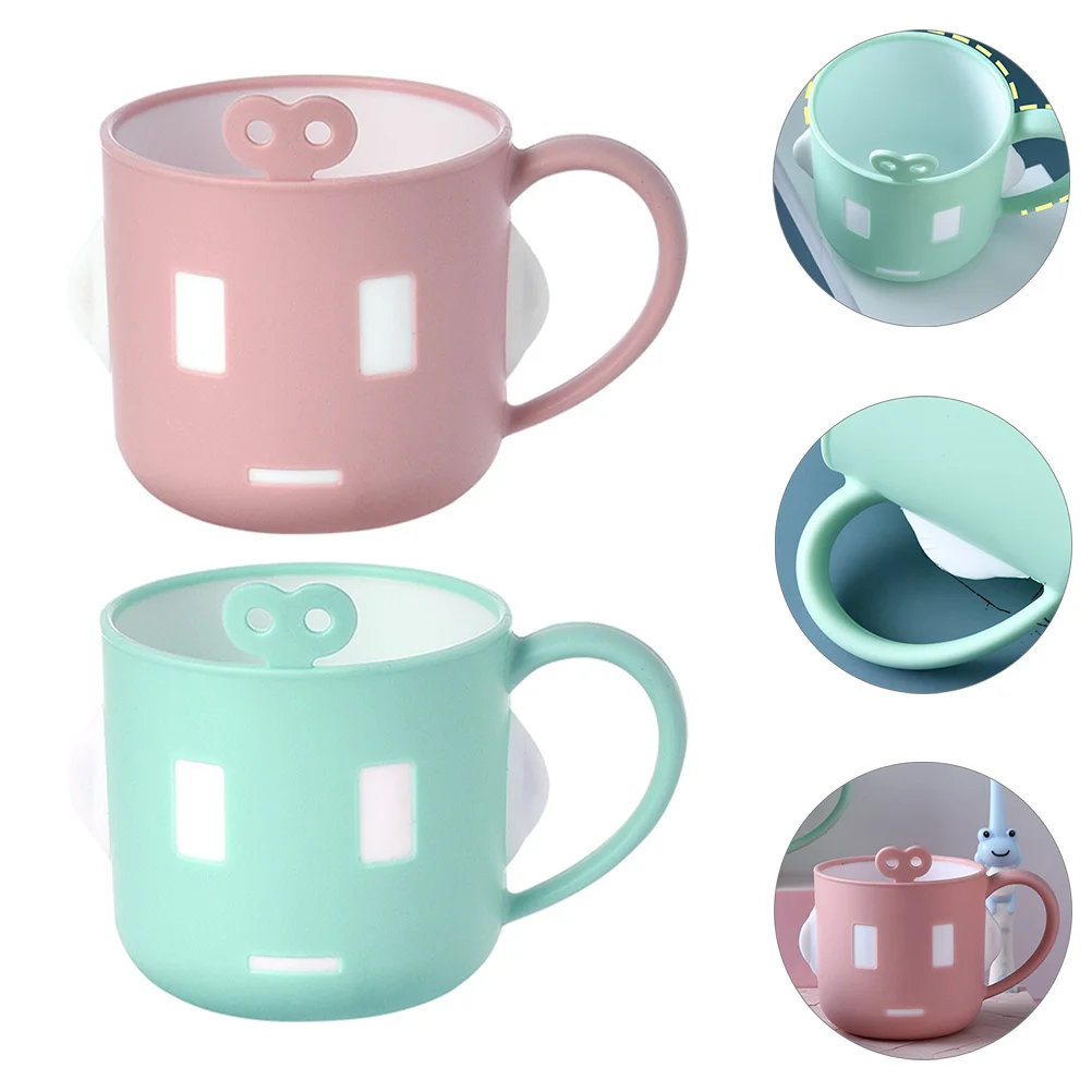 

2Pcs Portable Cartoon Wash Cups for Anti Fall Round Bottom Easy Grip Handle Eco Friendly PP Material Water Cup