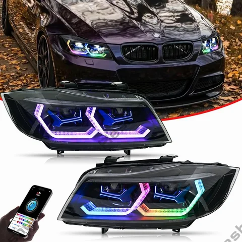 페어 LED 헤드 라이트 2005-2012 BMW E90 E91 328i 335i 3 시리즈 세단 헤드 라이트 어셈블리 전면 조명 방향 지시등 DRL 헤드 램프