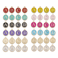 26Pcs/Set Letter A~Z Alphabet Enamel Charms Flat Round Disc Double Sided Charms, Golden Plated Enamelled Sequins Alloy Charms