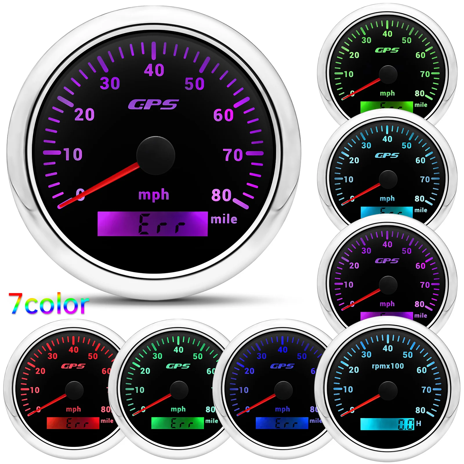 85mm GPS Speedometer Odometer 0-60/80/120/200MPH Waterproof Gauge with Seven-color Backlight for Marine Boat Car Truck