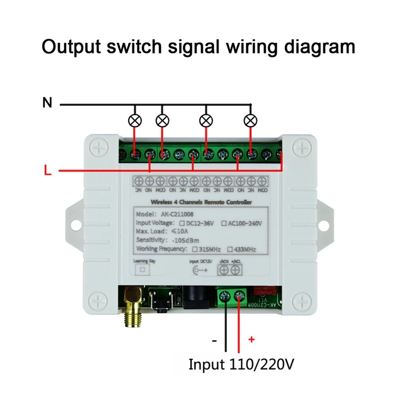 4CH RF Wireless Remote Control Switch Receiver With 2000M Long Distance Remote Controller Suckers Antenna