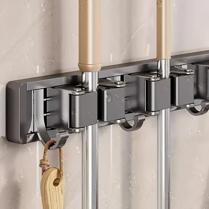 1pc Metall Mopp Rack Und Wand Lagerung Rack Mit Abnehmbaren Haken Platzsparend Für Mops Besen Tücher und Reinigung Werkzeuge – Detail 4