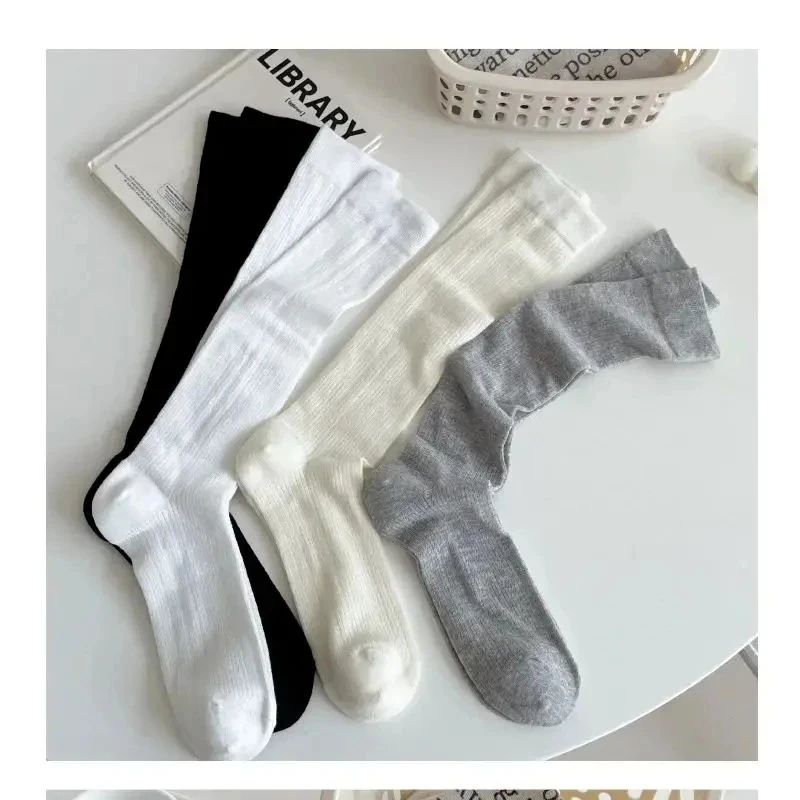 Balletcore Calf Socks Women's Mid-calf Socks White Black Scrunched Socks Summer Thin Mesh Stockings Girl Stacked Socks