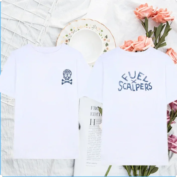 Camiseta Fuel X Scalpers FXS con estampado de patrón periférico, camiseta de algodón de marca de lujo de verano para hombres y mujeres, camiseta de manga corta