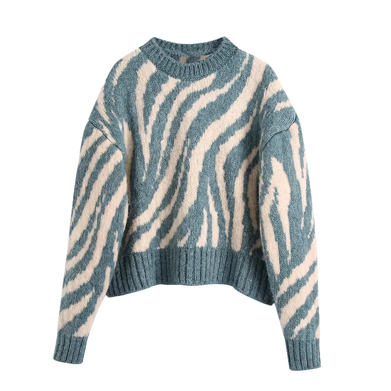 Za Autumn Woman Knitting Texture Sweater Fashion Round Neck Long Sleeve Black Stripe Hollow Out Sweater Vintage Fashion Sweater