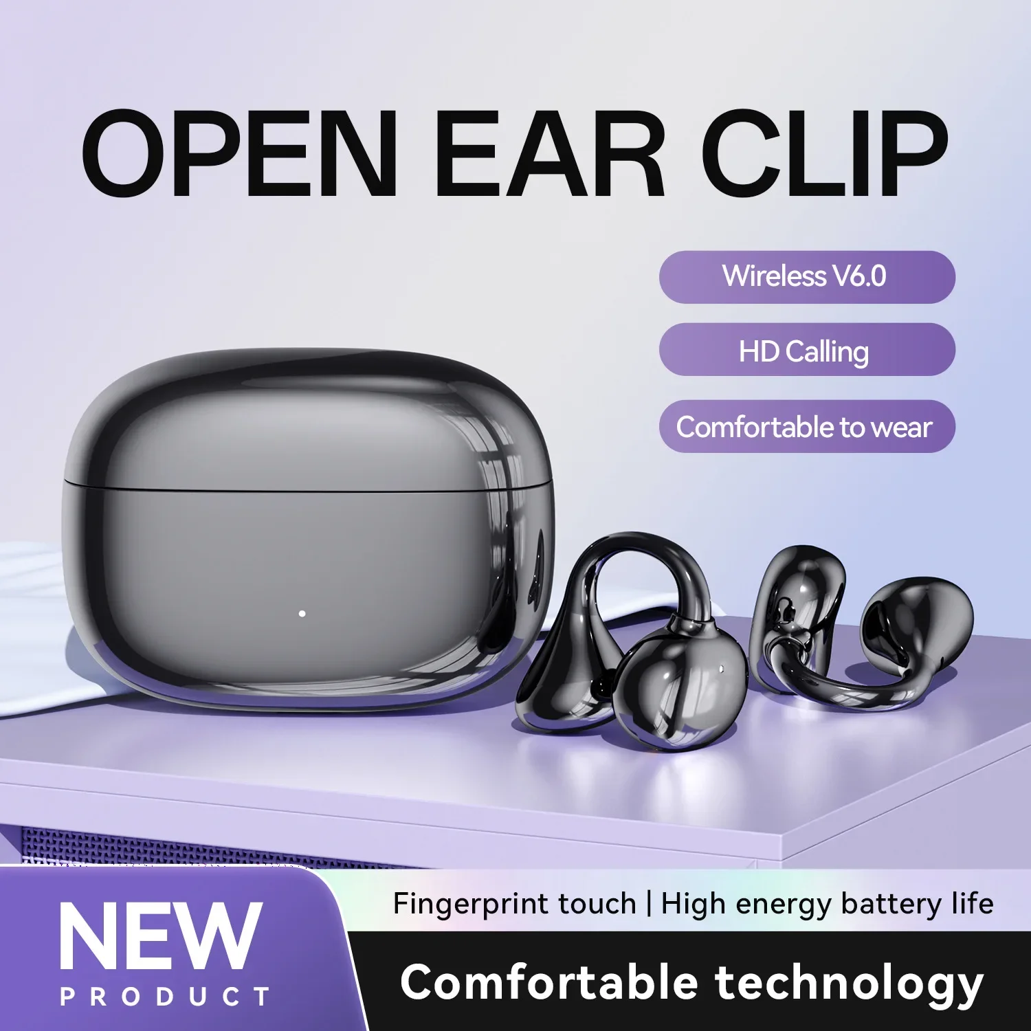 TWS Open Ear Clip Bluetooth Headphones Gaming Headset Comfortable Wear Single & Dual Ear Switching Fingerprint Touch HD Calling