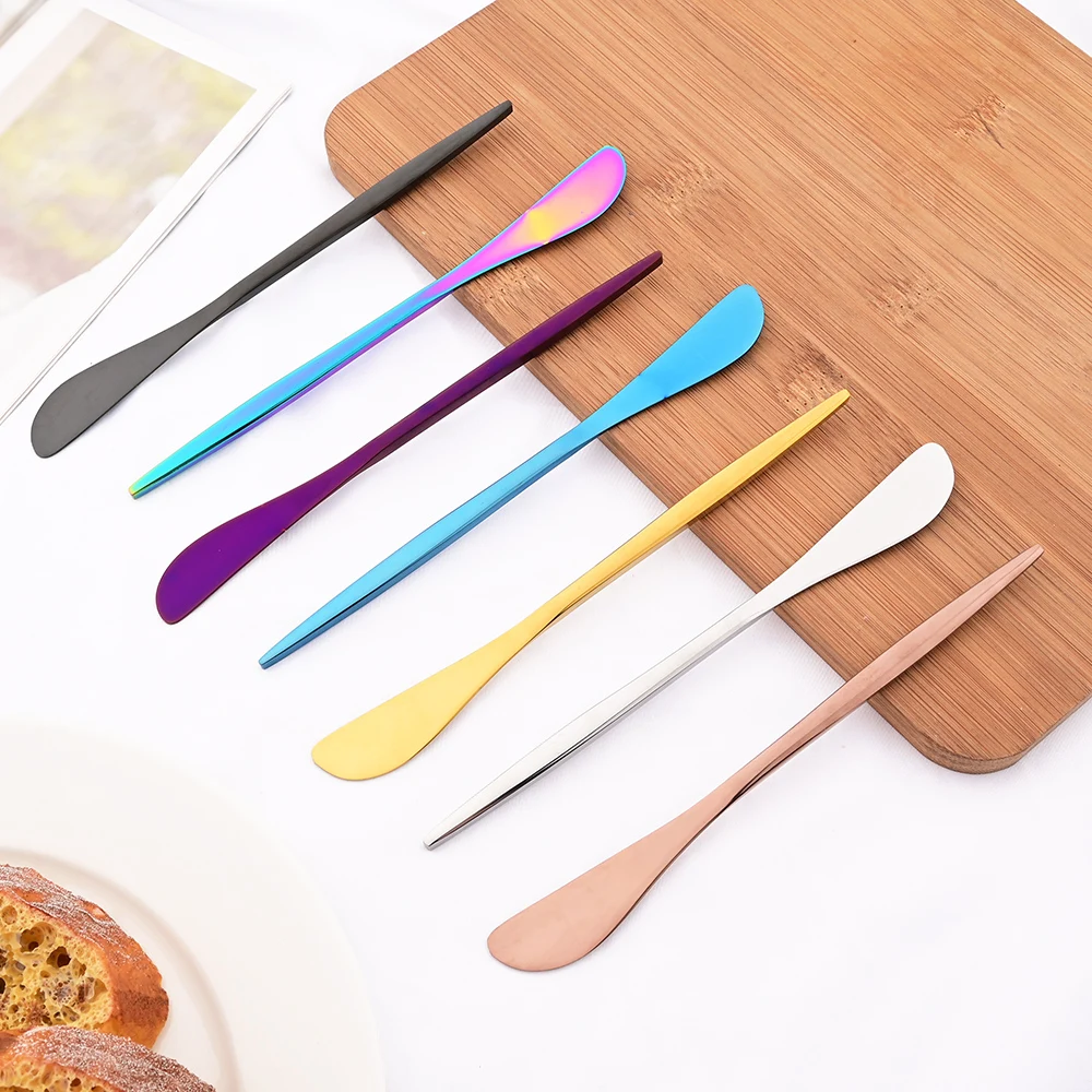 Stainless Steel Butter Knife Black Gold 10Pcs Cheese Dessert Jam Spreaders Cream Knifes Cheese Spatula Cutlery Dessert Tools