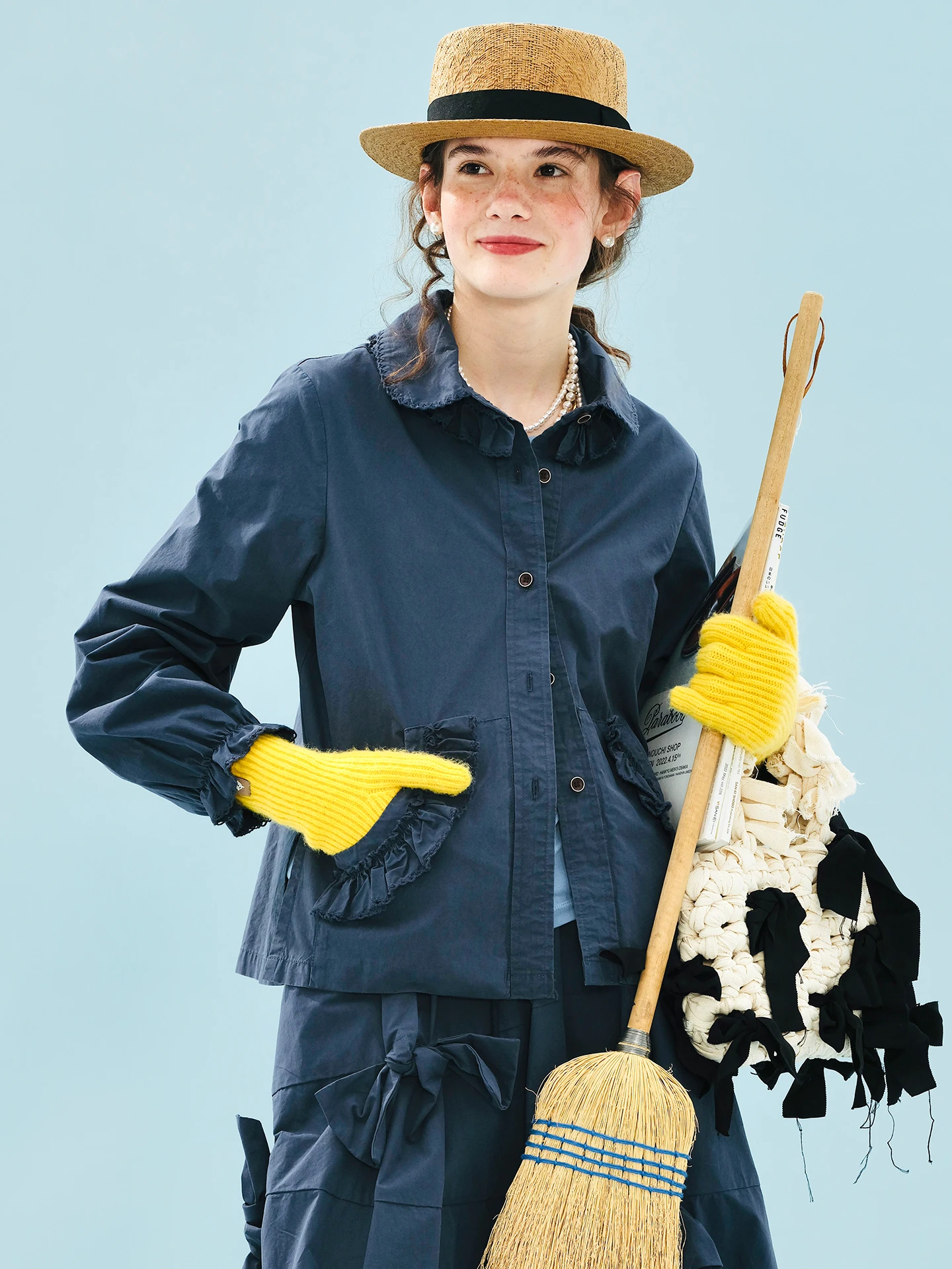 

imakokoni 2200, осенняя сине-серая стираная блузка с воротником Питера Пэна и рюшами, женский кардиган с длинными рукавами 255213