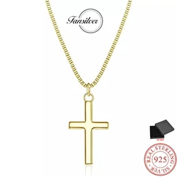 Fansilver S925 Sterling Silver Cross Necklace 14K Gold Plated Pendant Choker Necklace Tiny Christian Cross Necklaces For Women