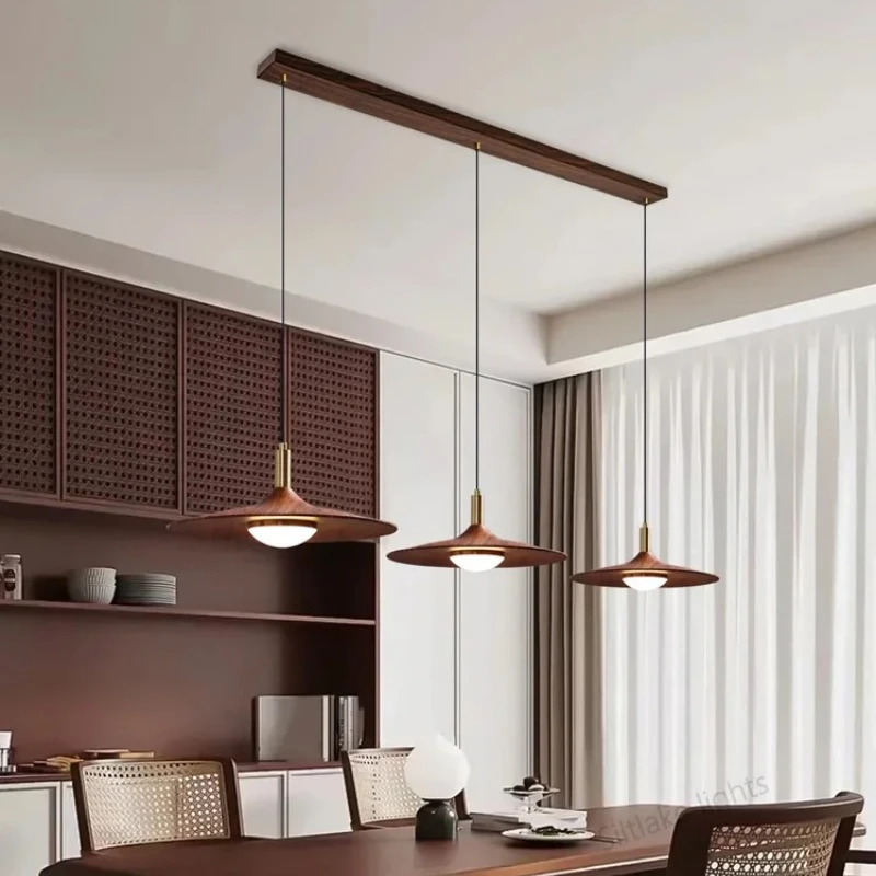 

Acrylic Restaurant Pendant Light for kitchen island Living Room Bar Dining Table Wabi Sabi Retro Walnut UFO 3 Heads Chandelier