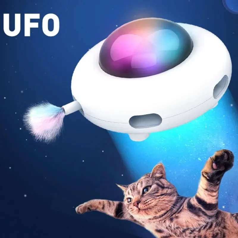 

Cat Toys Smart Interactive UFO Fun Cats Teaser Toy with Rotating Feathers USB Charging Random Mobile Auto Shut-Off Cats Products