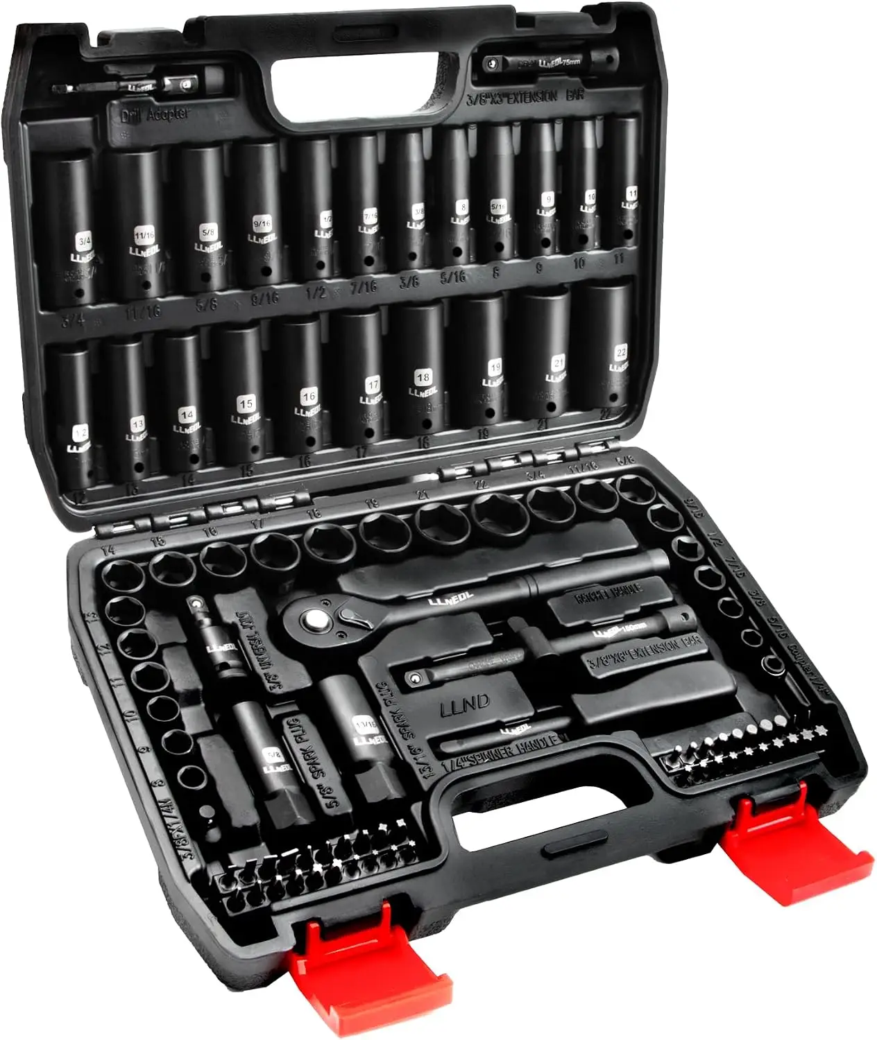 3/8 Inch Impact Socket Set Drive 95Pcs Deep Shallow Socket Wrench Set 6 Point Metric Standard 5/16 Inch 3/4 Inch 8 22mm Spark Pl