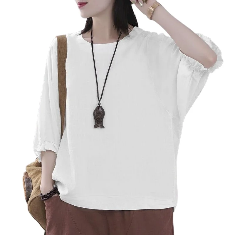Fashion Short-sleeved T-shirt for Women 2026 New in Oversized Tops Summer Casual Thin Shirt Bat Sleeve Five-point Sleeve Tshirt