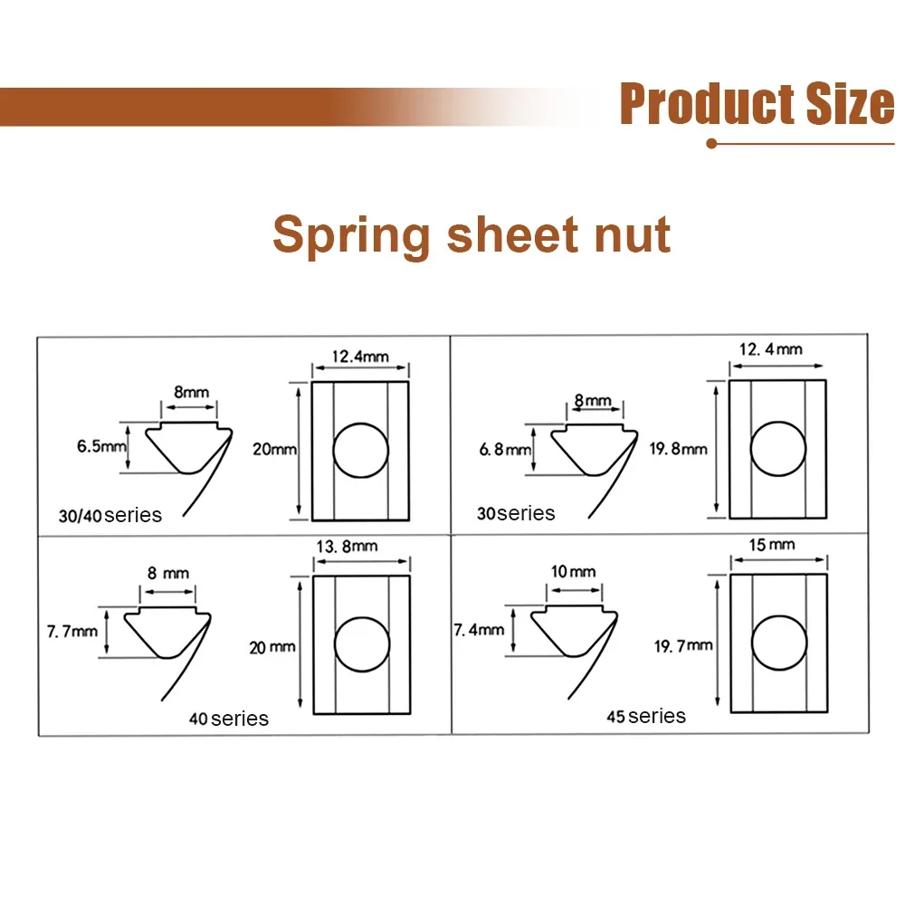 20pcs M3 M4 M5 M6 M8 T Slot Nut Tee Sliding Nut Hammer Spring Ball for 20 30 40 45 Series Aluminum Profile Extrusion