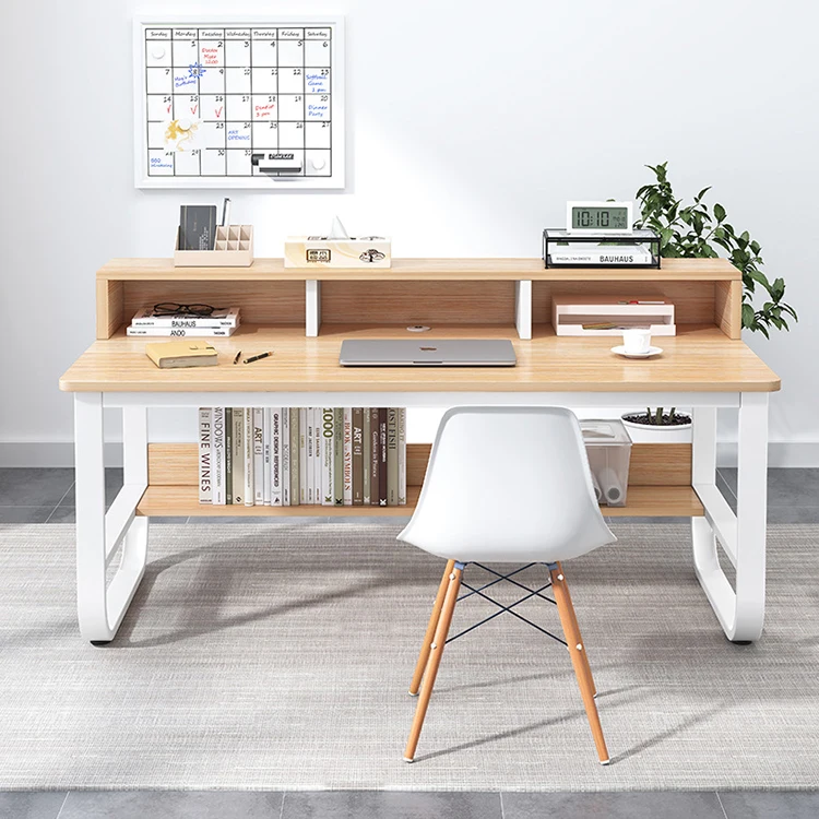 

！@Modern Minimalist Desktop Desk Home Bedroom Study Desk U-leg with Storage Board with Bookcase
