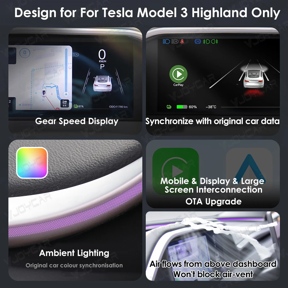 Model 3 Highland LCD Digital Instrument Cluster Touch Display Dashboard with CarPlay & Ambient Light
