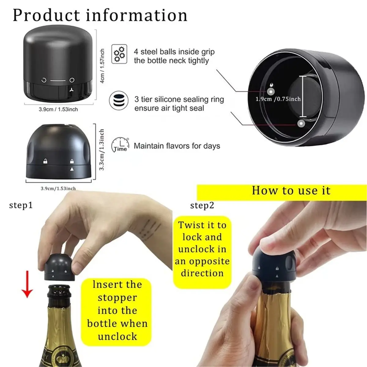 A67T NEW Champagne and Wine Stoppers, (4Pack) Champagne and Wine Sealer, Reusable Silicone Leakproof Champagne & Wine Stoppers