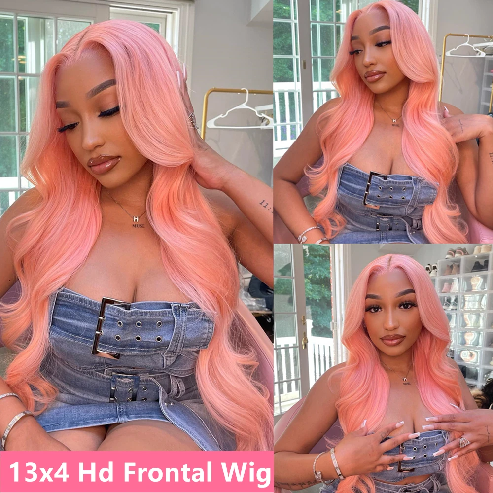 Wig Rambut Asli Warna Pink Body Wave 13x6 HD Transparent Lace Frontal Wig 30 36 Inch 13x4 Lace Front Wig Pre Plucked Untuk Wanita