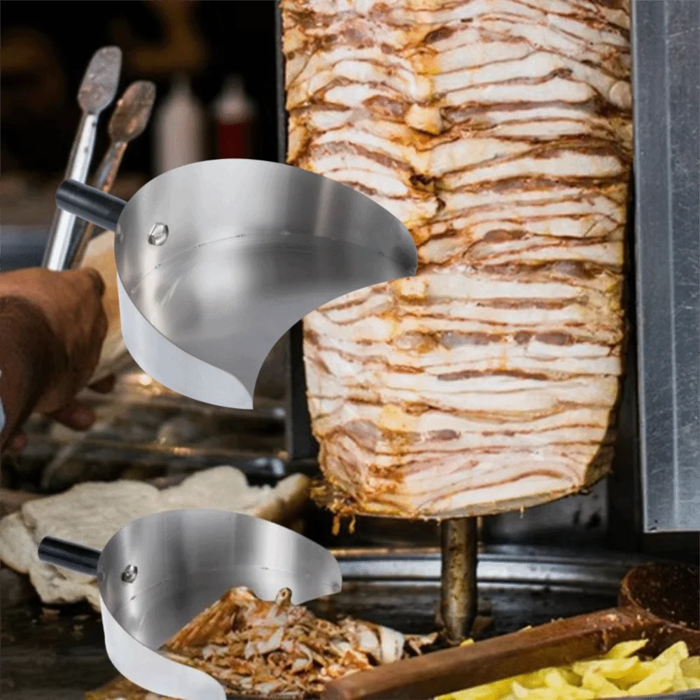

Crescent Shape Barbecue Shovel Handheld Stainless Steel Kebab Doner Shovel Anti-scalding Handle Rust-proof Meat Catcher Outdoor