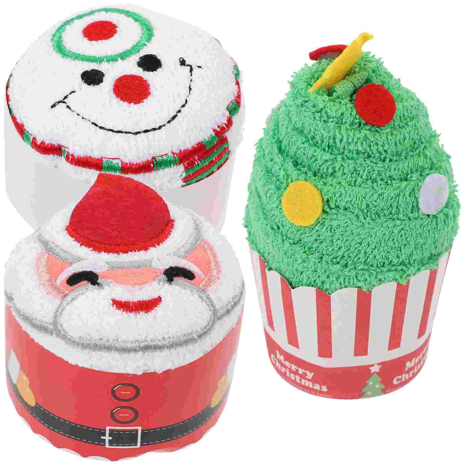 

3Pcs Christmas Cake Modelling Cotton Towels Adorable Washcloth Hand Towels cake towel Christmas cake towel