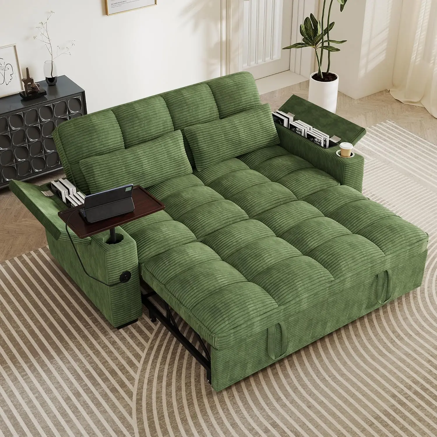65'' Sleeper Sofa With Cup Holder For Apartments, Customized - view 2