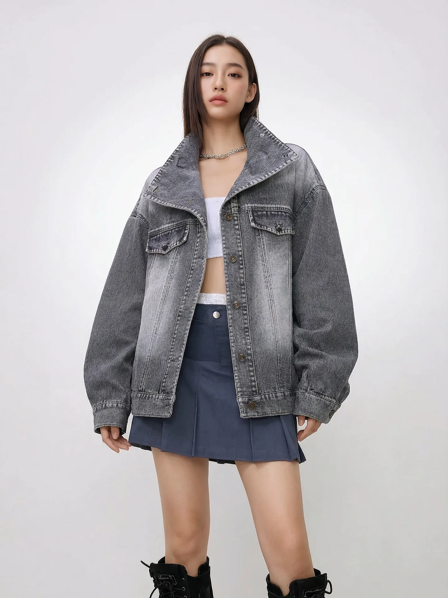 

Женская джинсовая куртка BW Original Color Denim Street Style свободного кроя с длинными рукавами на пуговицах, повседневная, устойчивая к деформации