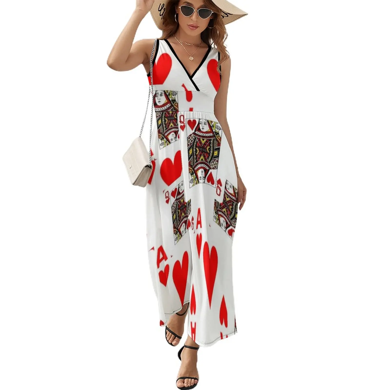 RED QUEEN OF HEARTS& ACES PLAYING CARDS ARTWORK Sleeveless Dress Women's summer skirt beach outfits for women Woman clothes