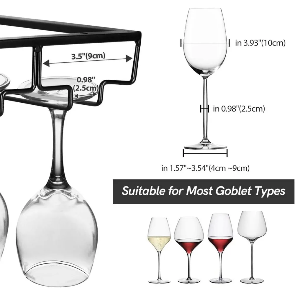 Under Cabinet Wine Glass Rack, 8 Row Metal Stemware Holder for Kitchen Bar Storage with Screws