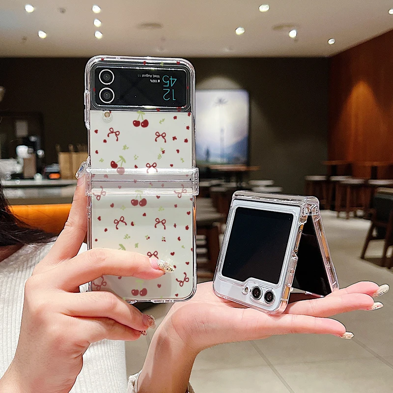 Niedliche Handyhülle mit großem Kirschdruck für Samsung Galaxy Z Flip7 FE 8 7 6 5 4 3, harte, klare Falthülle für Samsung Z Flip8 Flip6 – Detail 4