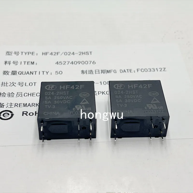 100% Original New 2PCS  HF42F-024-2HST  DC24V    relay  5A  6pins