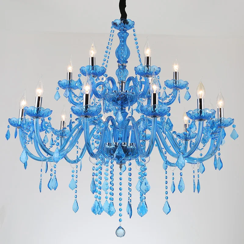 

Blue diffuse coffee candle crystal chandelier European style living room bedroom double bar ktv color chandelier