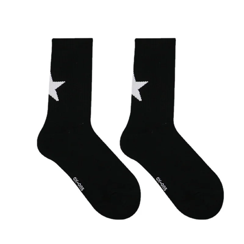 White Black Pentagram Simple Sporty Style Harajuku Socks Women Cotton Star Ankle Socks Female Fashion Funny Striped Socks