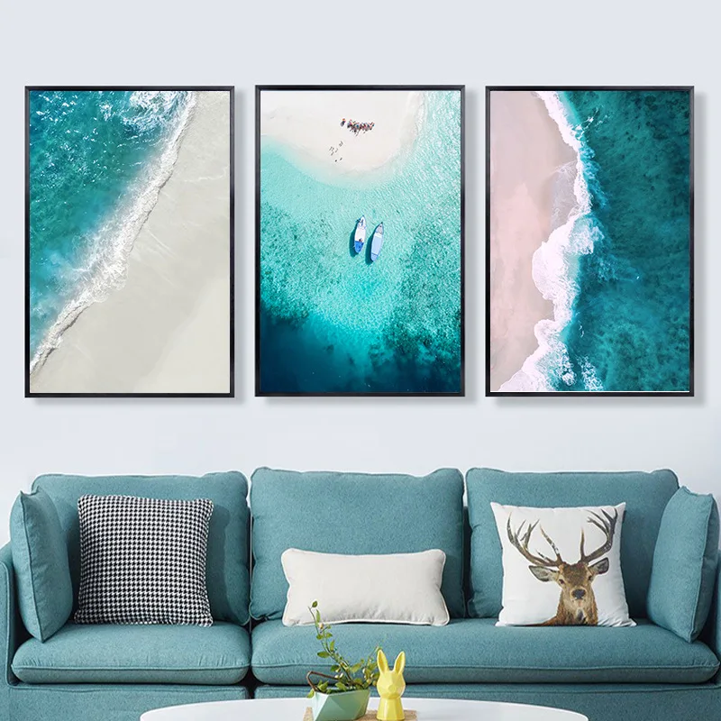 Landscape Art Paintings Nordic Beautiful Sea Beach Letters Bird Painting Core Living Room Decor Wall Decorations Bed Room Poster