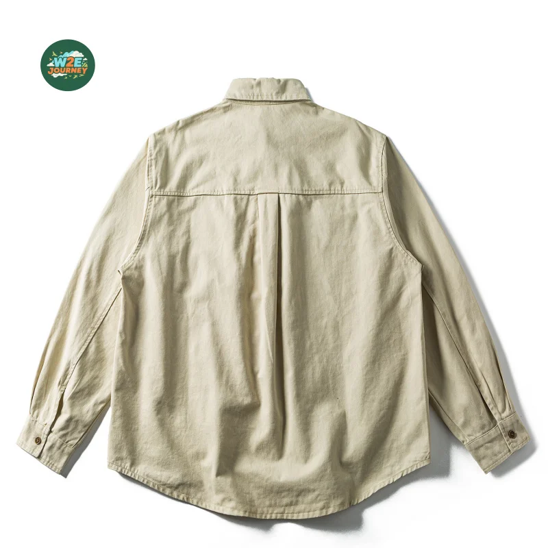 W2EJOURNEY Retro Washed Pocket Work Shirt For Men And Women Travel Safari Camp Loose-Fitting Pure Cotton Long-Sleeve Shirt