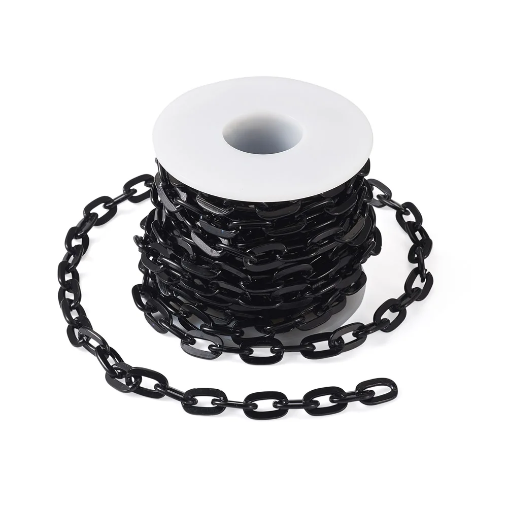 

1 Roll Aluminium Cable Chains Unwelded Flat Oval Black Link Chain For DIY Bracelets Necklace Jewelry Making Findings 9x1.8x1.5mm