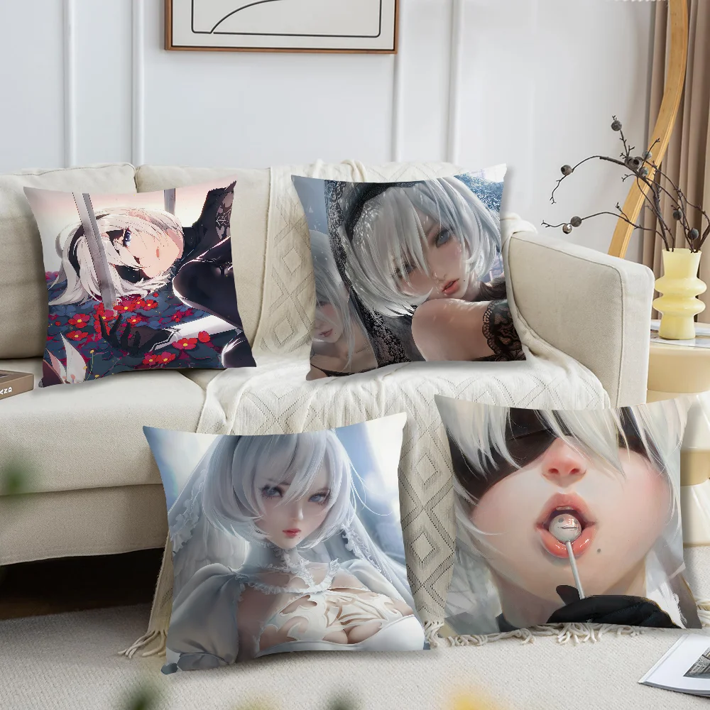 NieR Automata 2B Pillow Case For Home Bedroom Room Decoration Living Room Sofa Cushion Cover Suitable