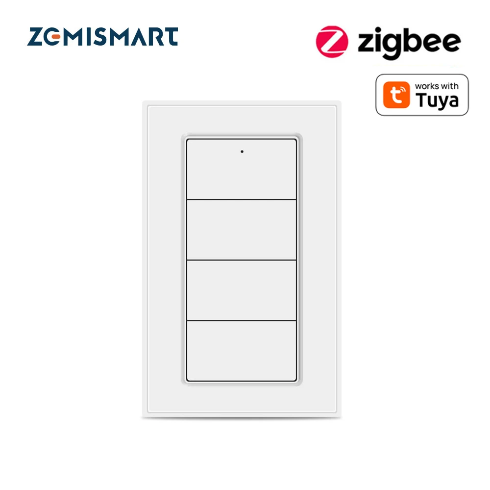 Zemismart 4 Gang Zigbee Wireless Smart Scene Switch Power By Battery With One Click On Off Push Button Switch Work with Tuya APP