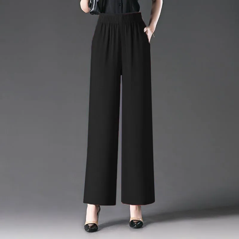 Straight-leg ice silk wrinkled black