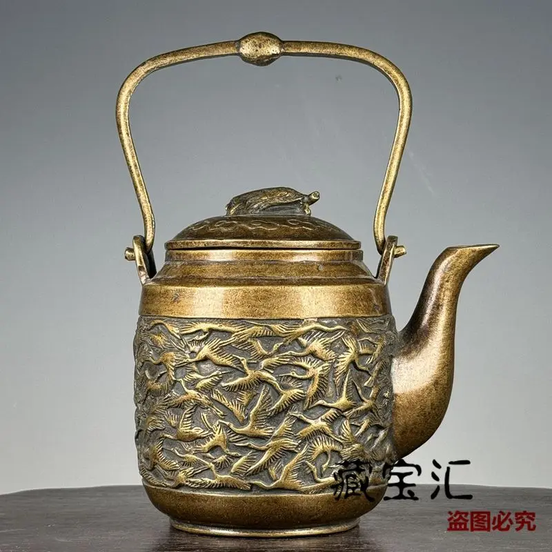 Retro Turtle and thousand cranes painting Teapot Ornament Decoration Tea Pet Figurines Desk Decor Accessories