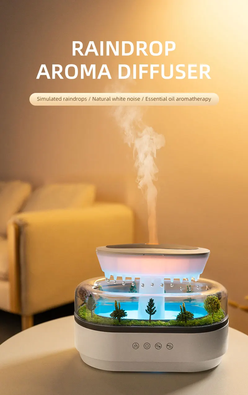 2026 Neuer Simulierter Regentropfen-Aromatherapie-Diffusor in Waldgrün mit Ätherischem Öl und Natürlichem Weißem Rauschen – Detail 1