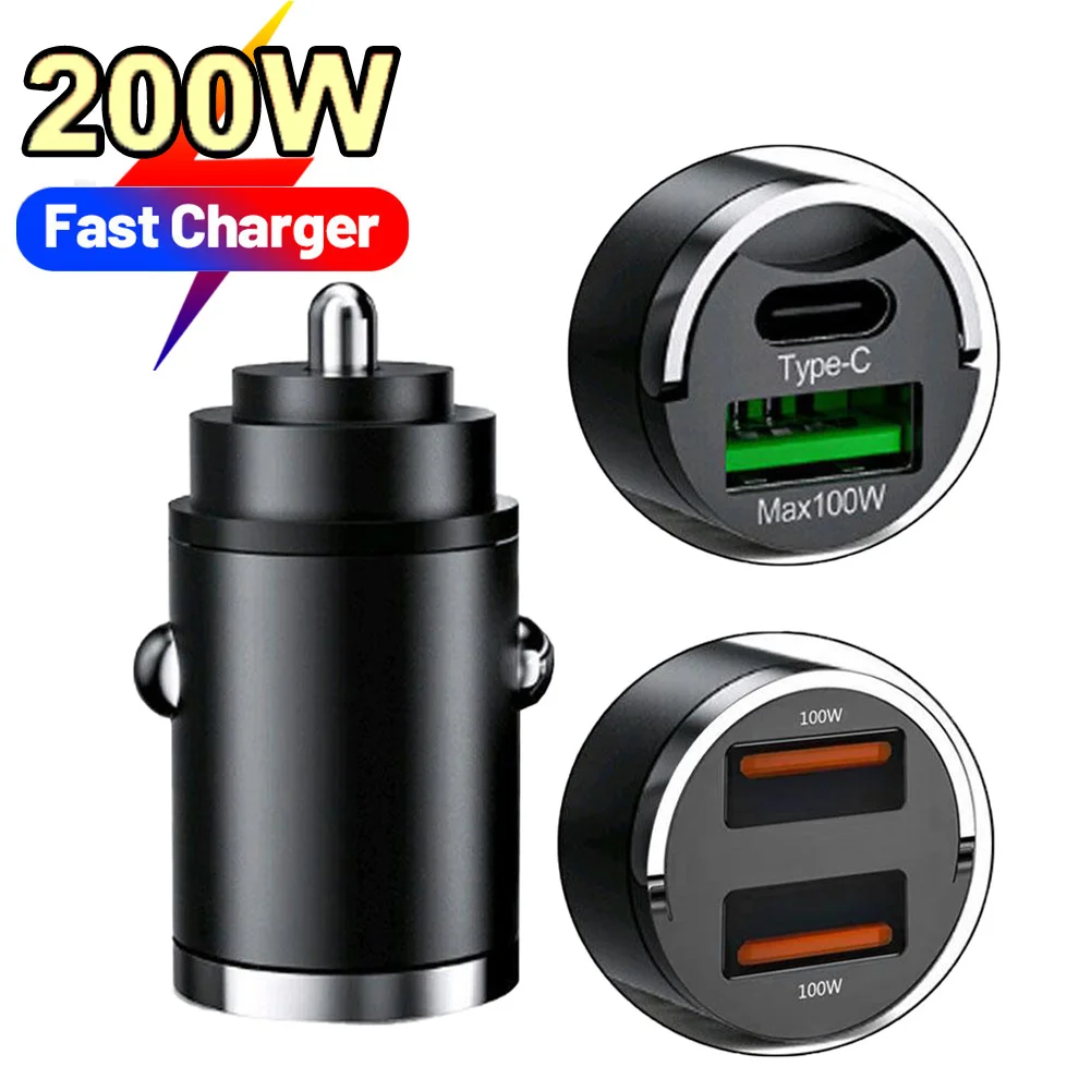 200W Car Charger Lighter PD Fast Charging For IPhone QC3.0 Mini USB Type C Mini Car Phone Charger For Samsung Huawei xiaomi