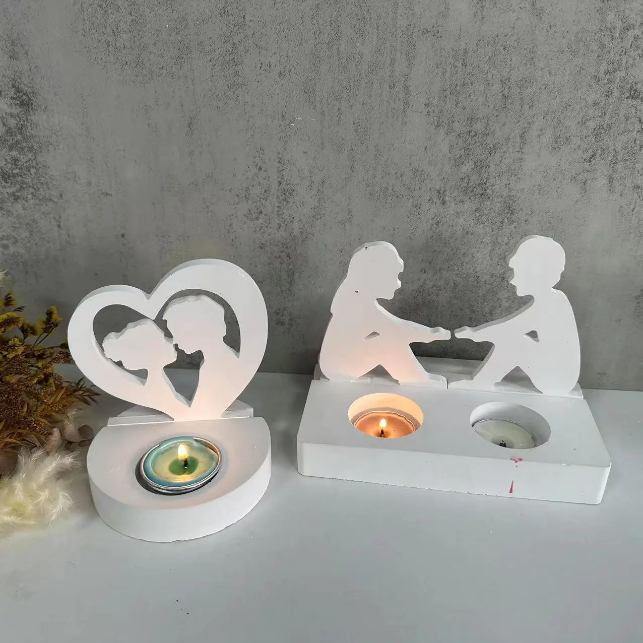 Valentine\'s Day Candle Holder Silicone Mold Couple Candlestick Mould DIY Aromatherapy Cement Gypsum Ornaments Decoration Mould