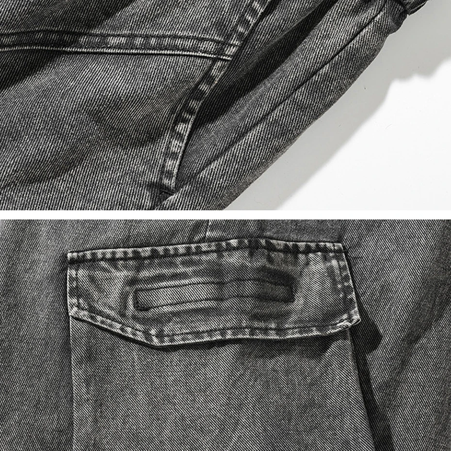 Vintage Denim Shorts Men Fashion Casual Multiple Pockets Denim Shorts Summer Elastic Waist Short Pants Male